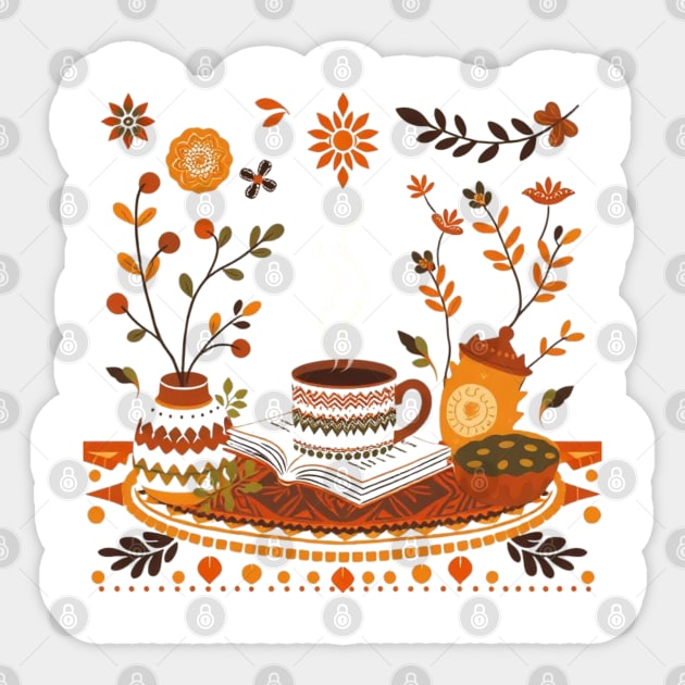 Retro Coffee Reading Time books Sticker by SR8891